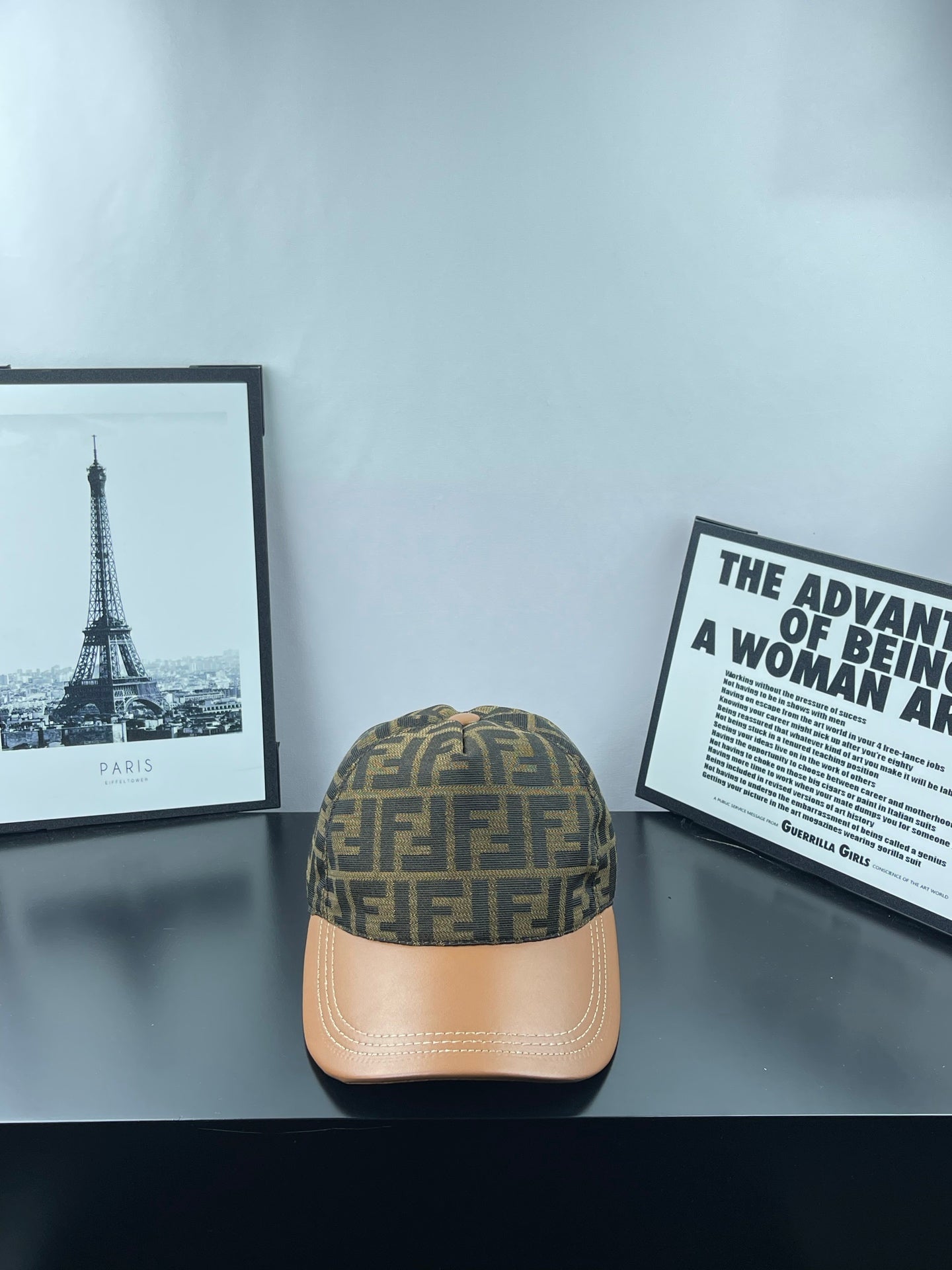 Casquette Fendi Monogramme FF Visière Cuir Camel