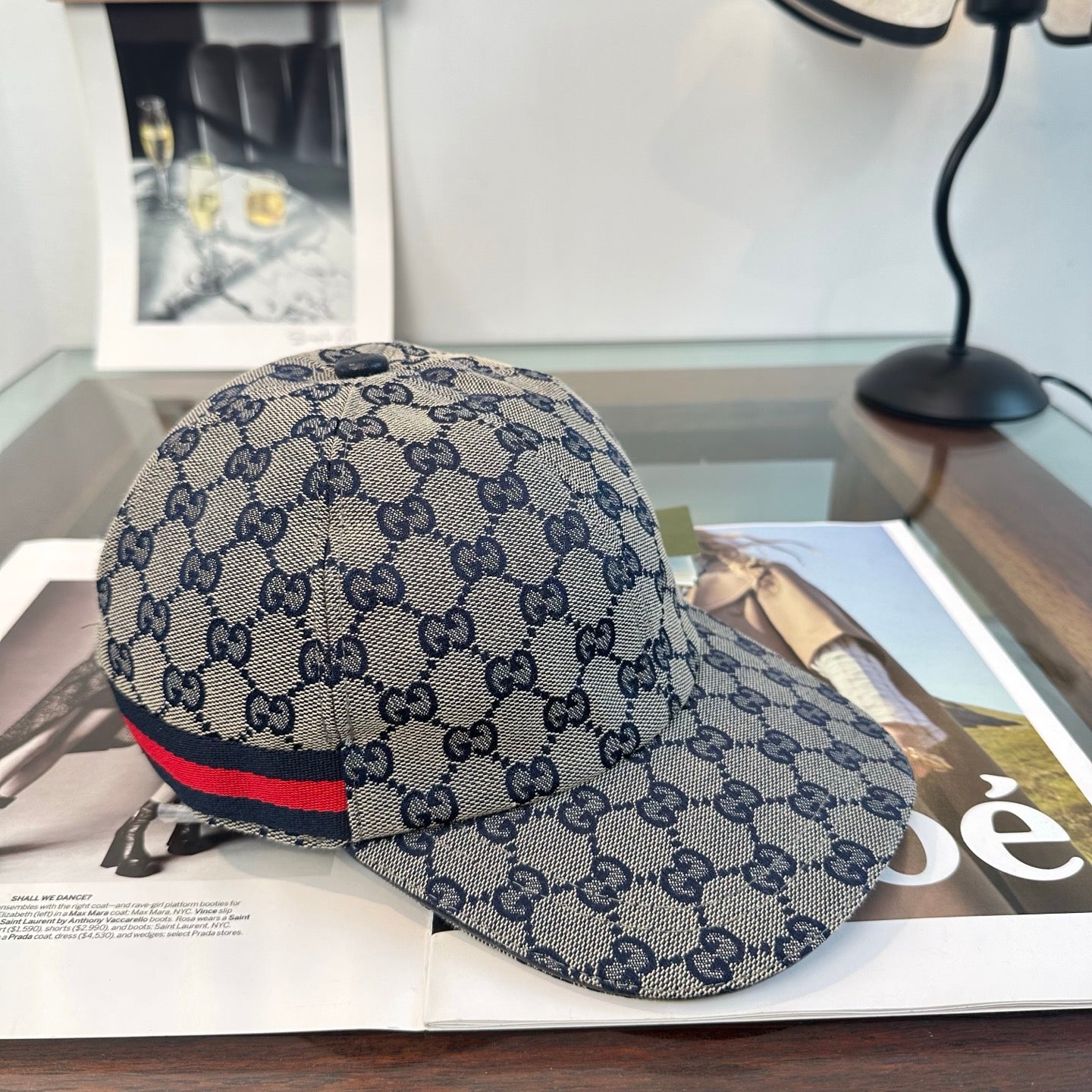 Casquette Gucci GG Supreme Beige Bande Web Marine Rouge