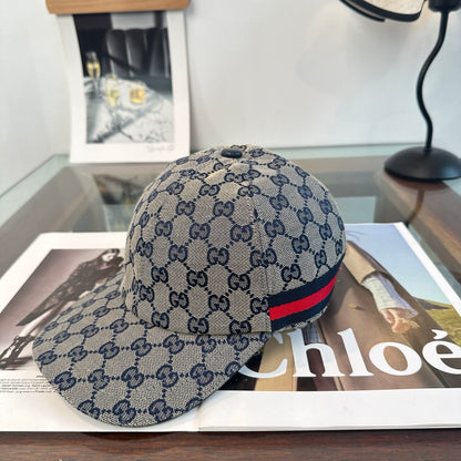 Casquette Gucci GG Supreme Beige Bande Web Marine Rouge