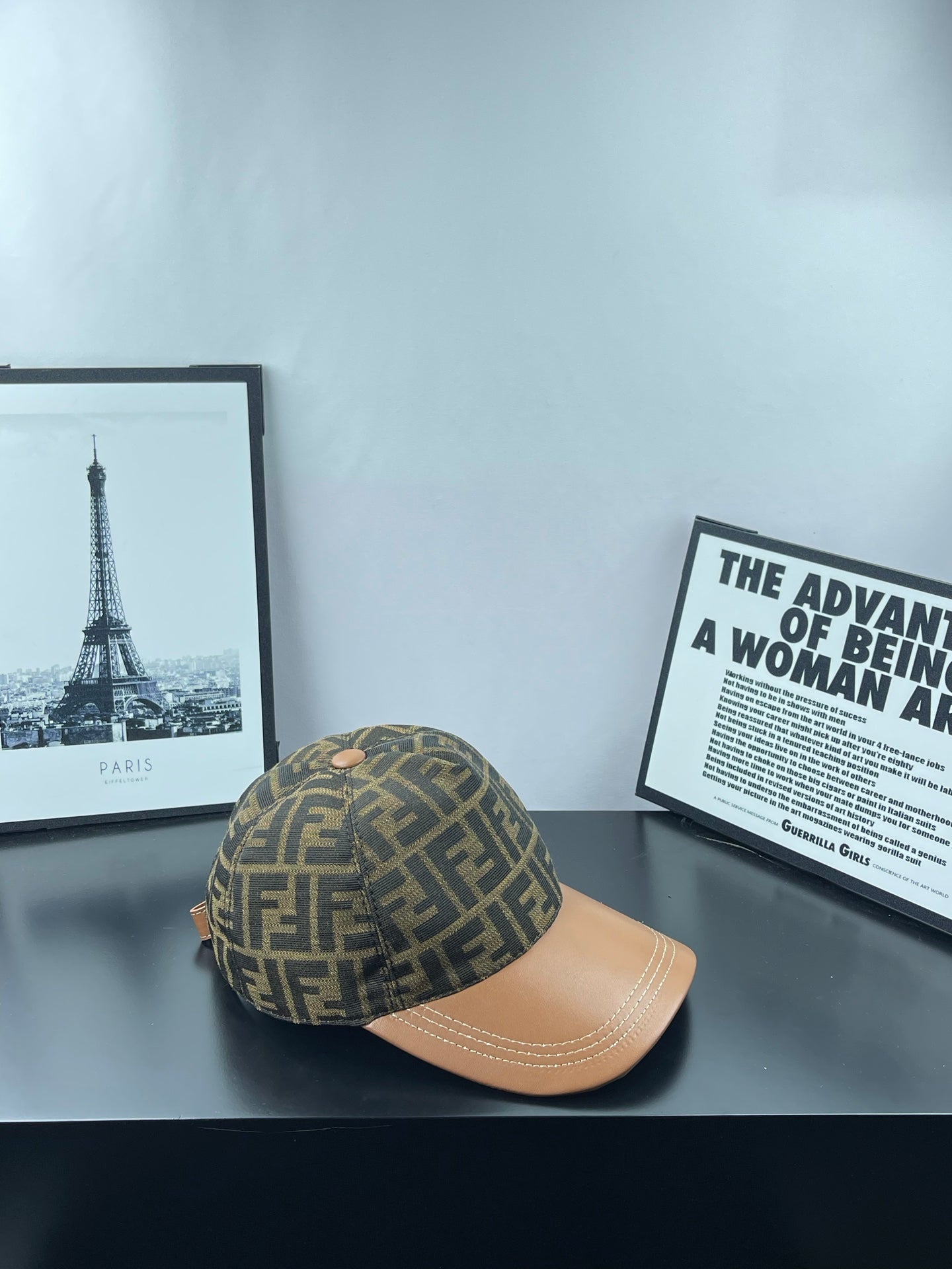 Casquette Fendi Monogramme FF Visière Cuir Camel