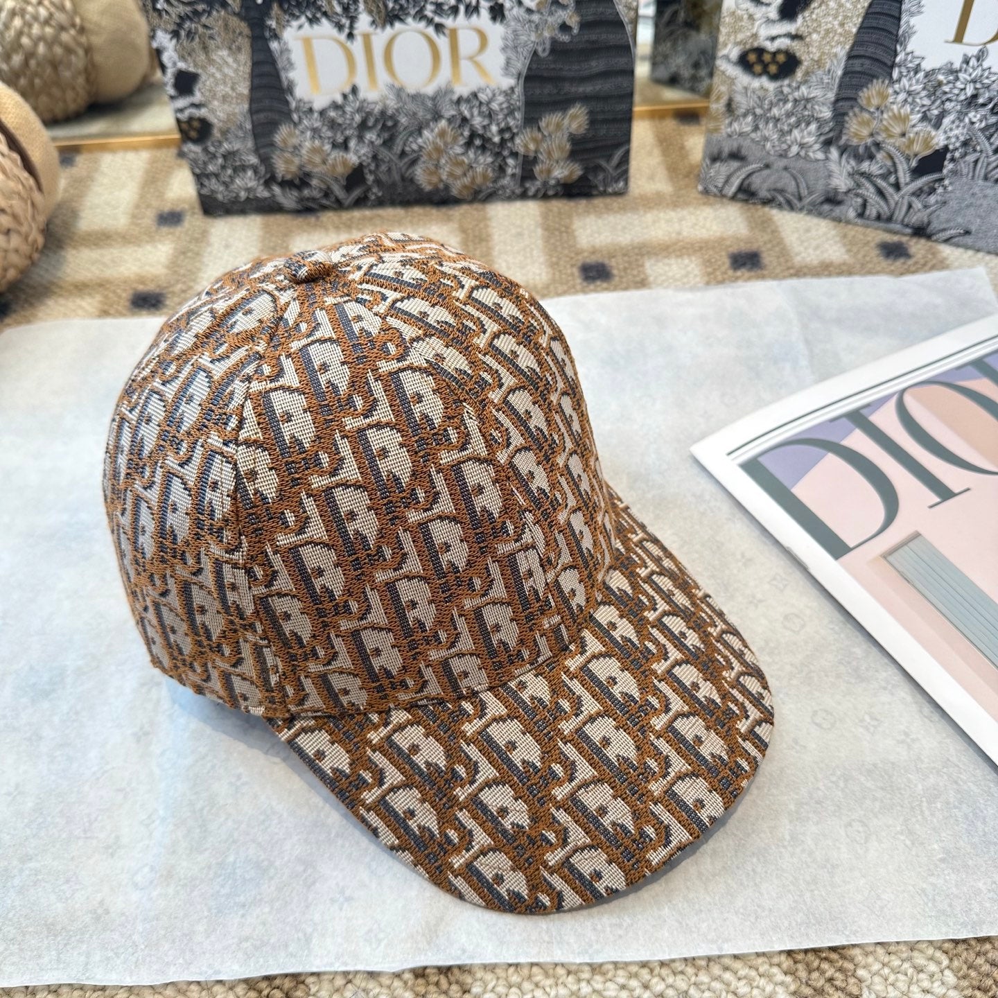 Casquette Dior Oblique Camel Doré