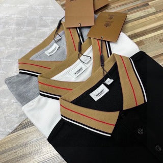 Polo Style Burberry – Col & Manches Tartan Camel