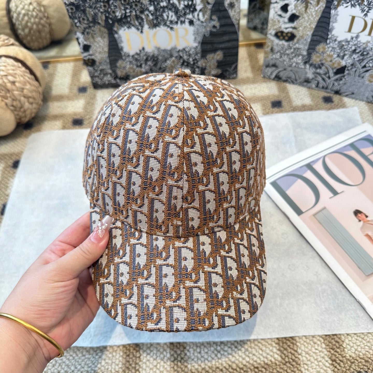 Casquette Dior Oblique Camel Doré