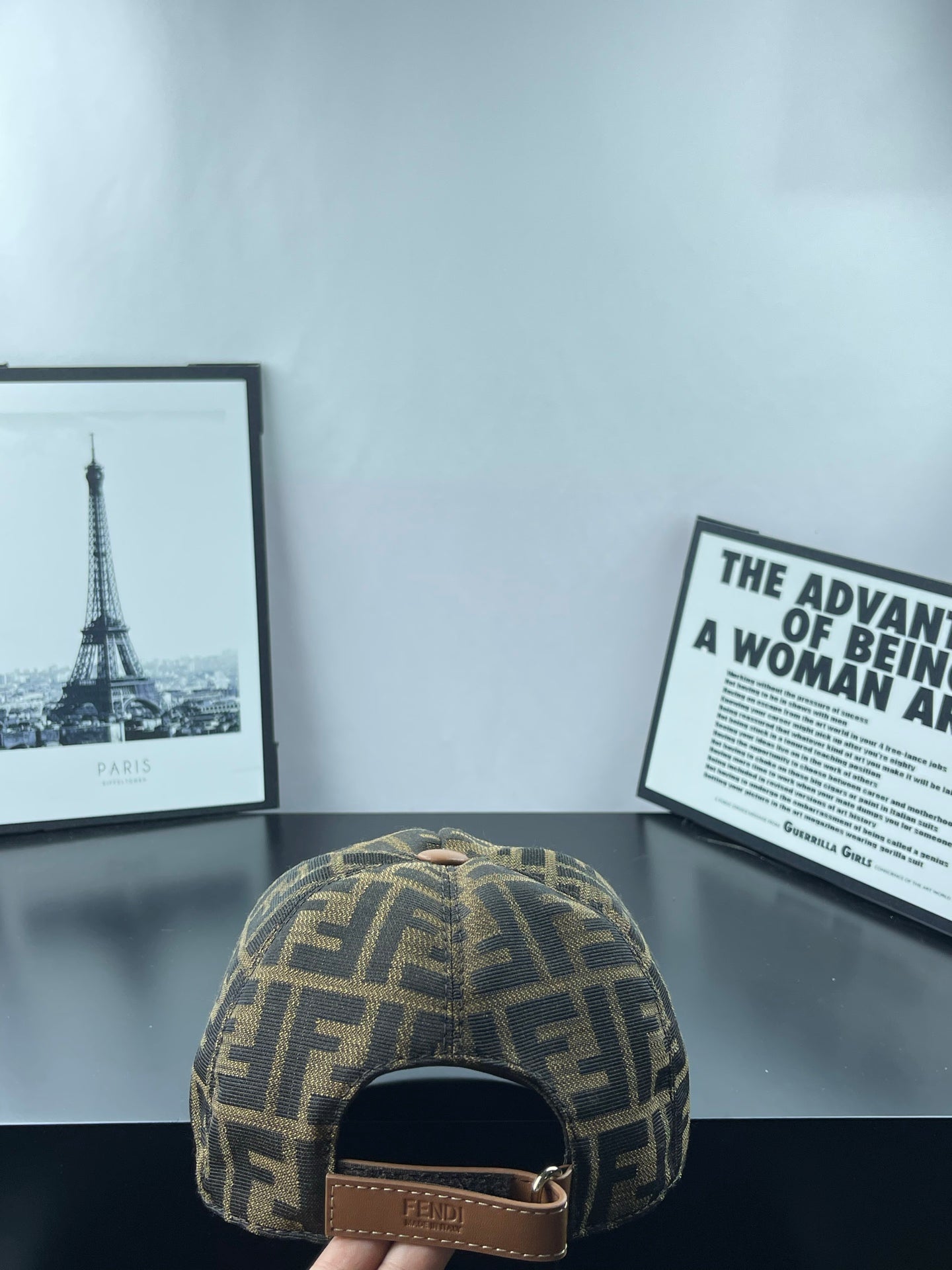 Casquette Fendi Monogramme FF Visière Cuir Camel